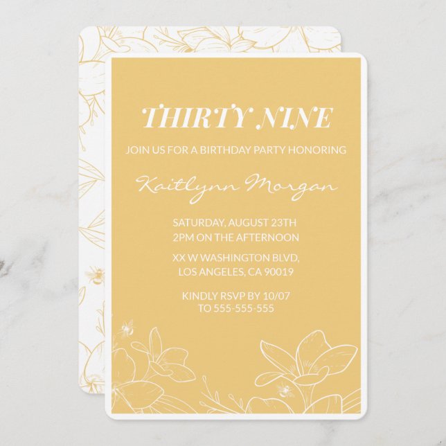Invitaciones de cumpleaños 39 de Amarillo Moderno  (Anverso / Reverso)