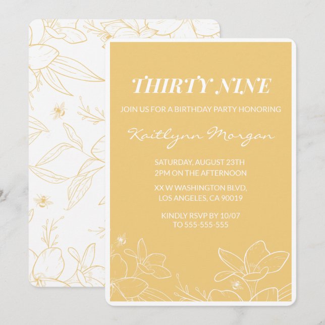 invitaciones de cumpleaños 39 Floral Modernas Amar (Anverso / Reverso)