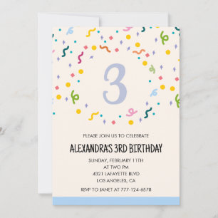 Invitaciones de cumpleaños 3 simples Confeti Moder