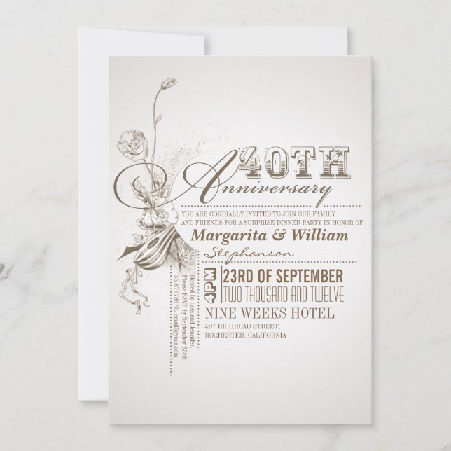 invitaciones de cumpleaños 40 con hermosa tipograf (Anverso)
