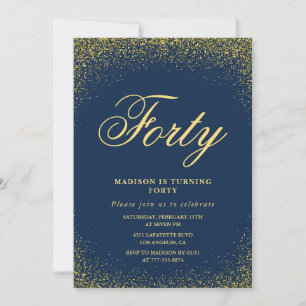 Invitaciones de cumpleaños 40 con purpurina dorada