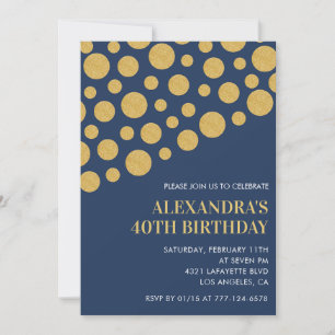 Invitaciones de cumpleaños 40 con purpurina Dorado