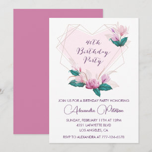 invitaciones de cumpleaños 40 Elegante Boho rosa