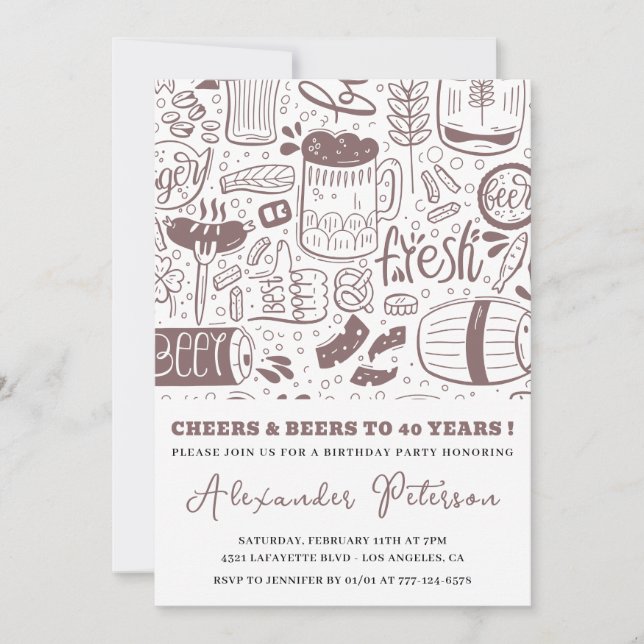invitaciones de cumpleaños 40 hombres cerveza para (Anverso)