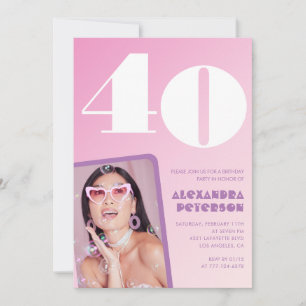 Invitaciones de cumpleaños 40 rosa Foto Retro