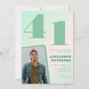 invitaciones de cumpleaños 41 con gradiente verde 