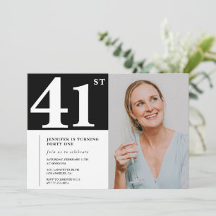Invitaciones de cumpleaños 41 en foto en blanco y 