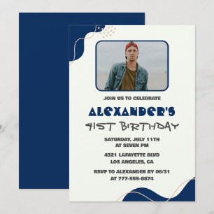 invitaciones de cumpleaños 41 hombres Navy Simple 