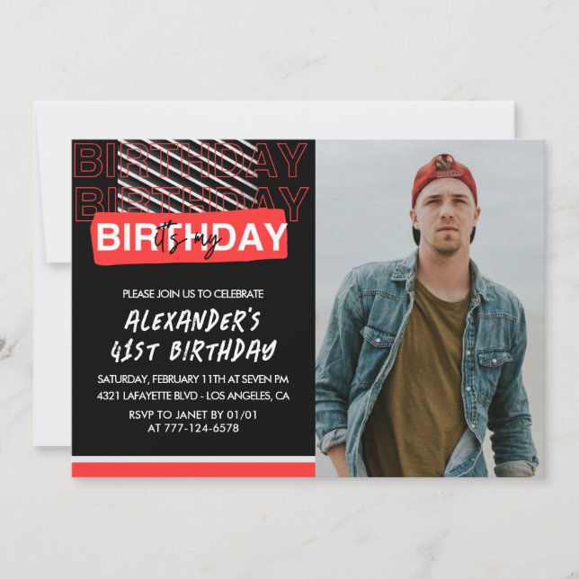 Invitaciones de cumpleaños 41 para hombres con fot (Anverso)