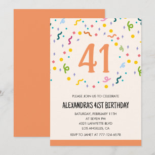 Invitaciones de cumpleaños 41 simples Confetti Mod