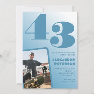 Invitaciones de cumpleaños 43 con gradiente azul H