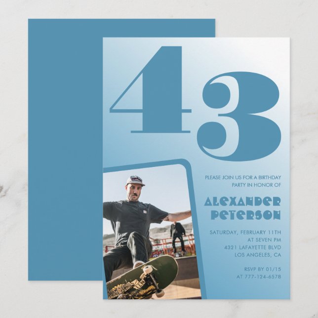 Invitaciones de cumpleaños 43 con gradiente de fot (Anverso / Reverso)
