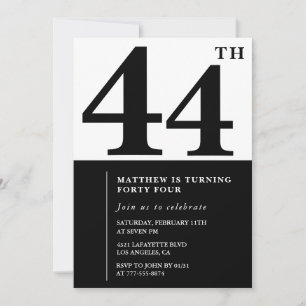invitaciones de cumpleaños 44 Black and White Eleg