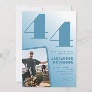Invitaciones de cumpleaños 44 con gradiente azul H