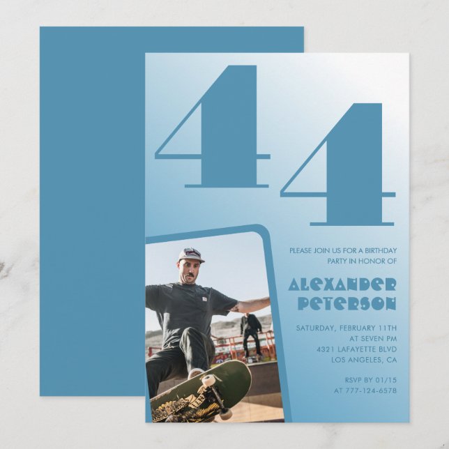 invitaciones de cumpleaños 44 con gradiente de fot (Anverso / Reverso)