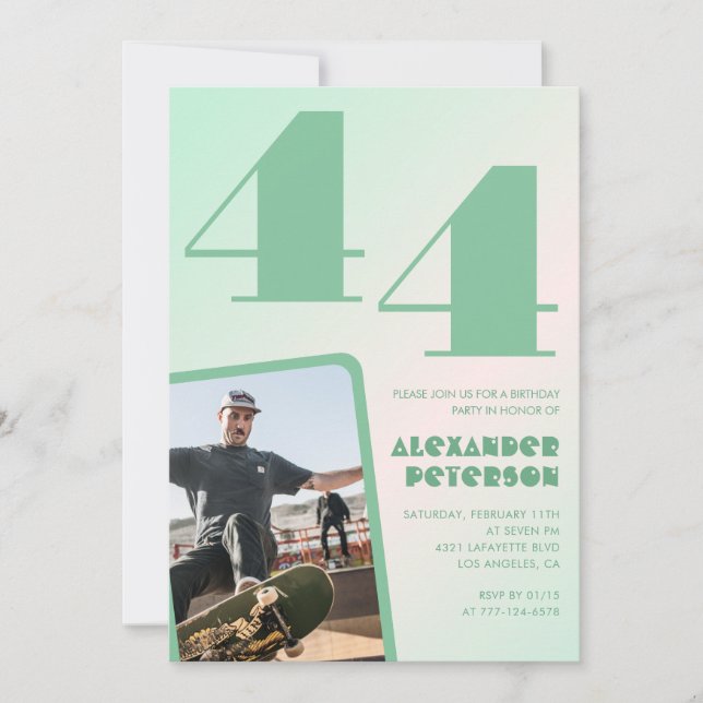Invitaciones de cumpleaños 44 con gradiente verde  (Anverso)