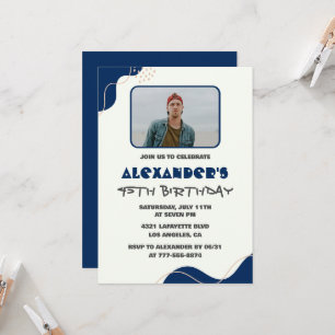 invitaciones de cumpleaños 45 hombres azul simple 