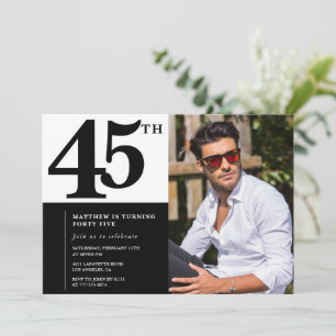 Invitaciones de cumpleaños 45 negras Elegantes Chi