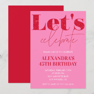Invitaciones de cumpleaños 45 rosa Tipografía en n