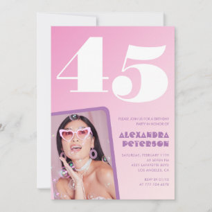 Invitaciones de cumpleaños 45 rosadas Foto Retro