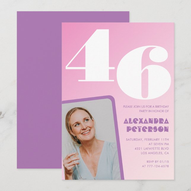 Invitaciones de cumpleaños 46 Pink Groovy Retro Fo (Anverso / Reverso)