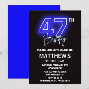 invitaciones de cumpleaños 47 para hombres Neon Bl