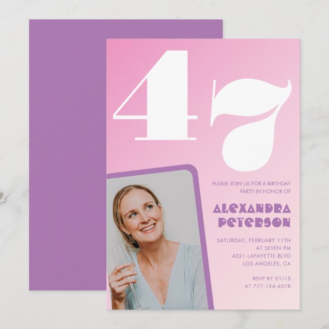 Invitaciones de cumpleaños 47 Pink Groovy Retro Fo (Anverso / Reverso)