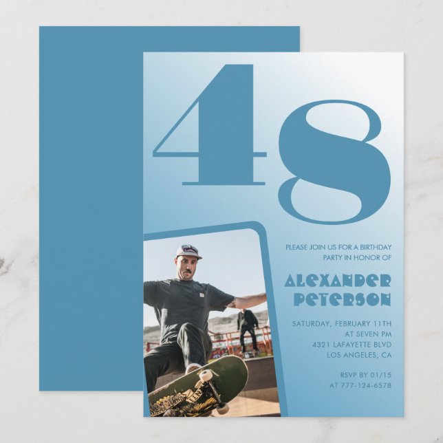 invitaciones de cumpleaños 48 con gradiente de fot (Anverso / Reverso)