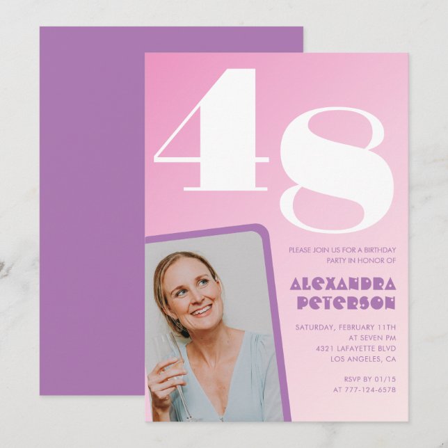 Invitaciones de cumpleaños 48 Pink Groovy Retro Fo (Anverso / Reverso)