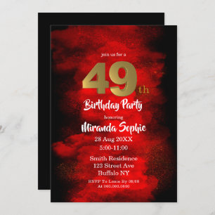 Invitaciones de cumpleaños 49 al humo negro y rojo