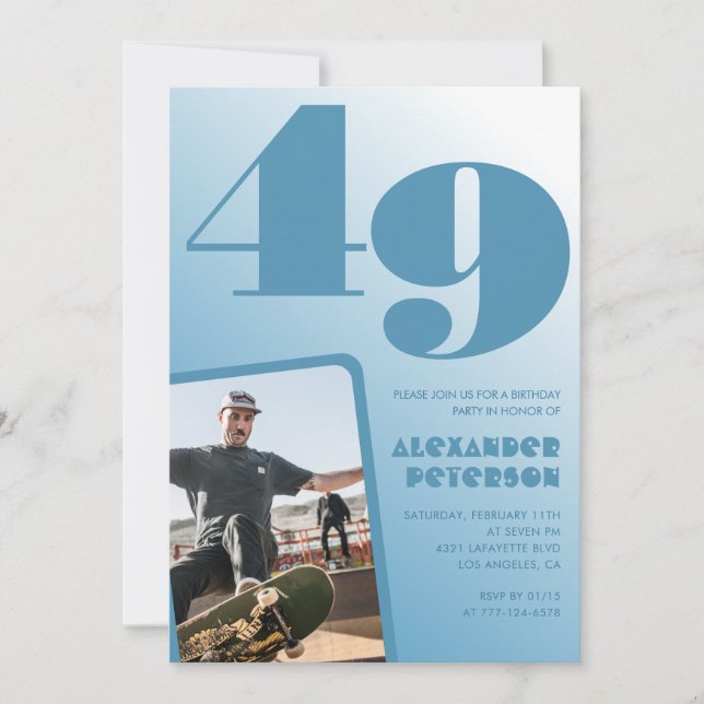 Invitaciones de cumpleaños 49 con gradiente azul H (Anverso)