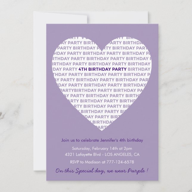 invitaciones de cumpleaños 4 Heart Modernas (Anverso)