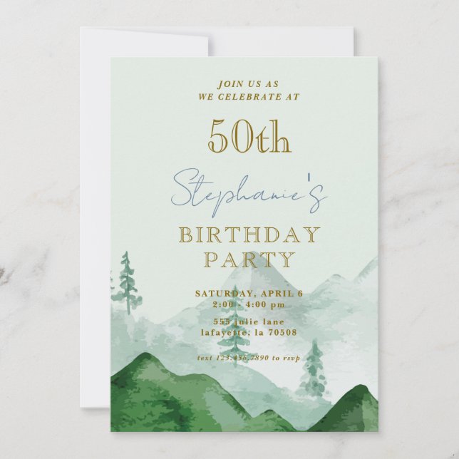 Invitaciones de cumpleaños 50 a la Montaña de los  (Anverso)