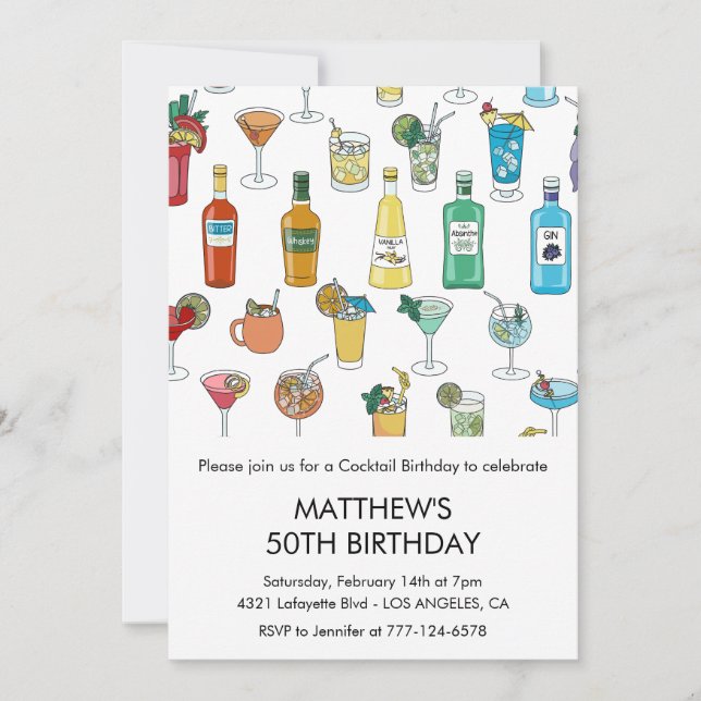 invitaciones de cumpleaños 50 Cocktail Contemporán (Anverso)