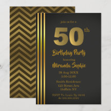 Invitaciones de cumpleaños 50 de Black and Gold