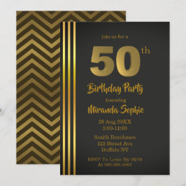 Invitaciones de cumpleaños 50 de Black and Gold