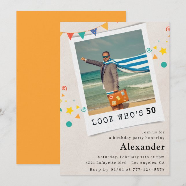 Invitaciones de cumpleaños 50 divertidas para homb (Anverso / Reverso)