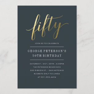 Invitaciones de cumpleaños 50 - Faux Gold formal