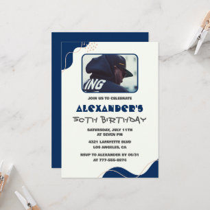 invitaciones de cumpleaños 50 hombres azul simple 