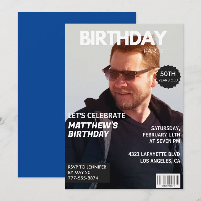 invitaciones de cumpleaños 50 hombres él portada d (Anverso / Reverso)