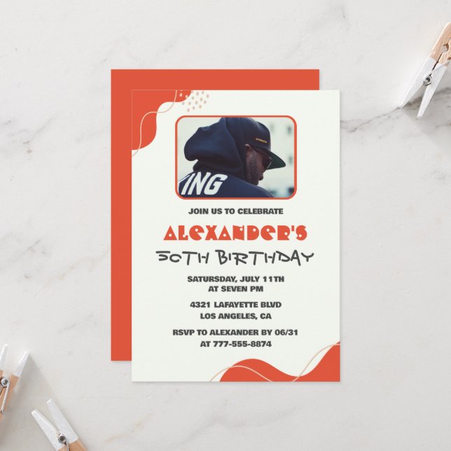 invitaciones de cumpleaños 50 hombres Rojo Simple  (Anverso/Reverso In Situ)