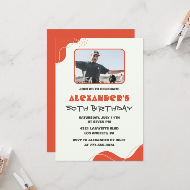 invitaciones de cumpleaños 50 hombres Rojo Simple  (Anverso/Reverso In Situ)