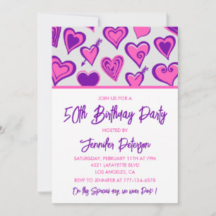 Invitaciones de cumpleaños 50 Pink Glam Heart
