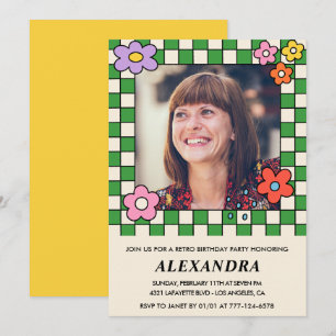 invitaciones de cumpleaños 50 Retro Flores Groovy