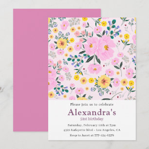 invitaciones de cumpleaños 51 Boho Floral Rosa