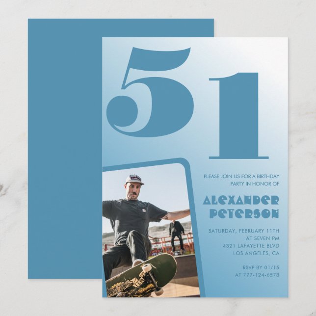 invitaciones de cumpleaños 51 con foto de hombres  (Anverso / Reverso)