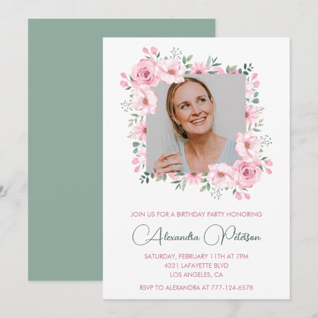 Invitaciones de cumpleaños 51 elegantes florales c (Anverso / Reverso)