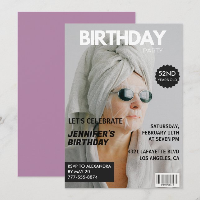Invitaciones de cumpleaños 52 Magazine Stylish Pho (Anverso / Reverso)