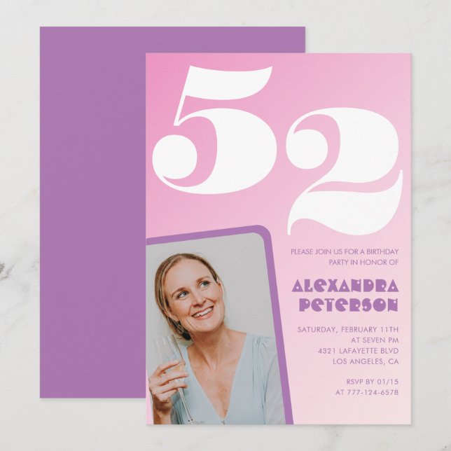 Invitaciones de cumpleaños 52 Pink Groovy Retro Fo (Anverso / Reverso)