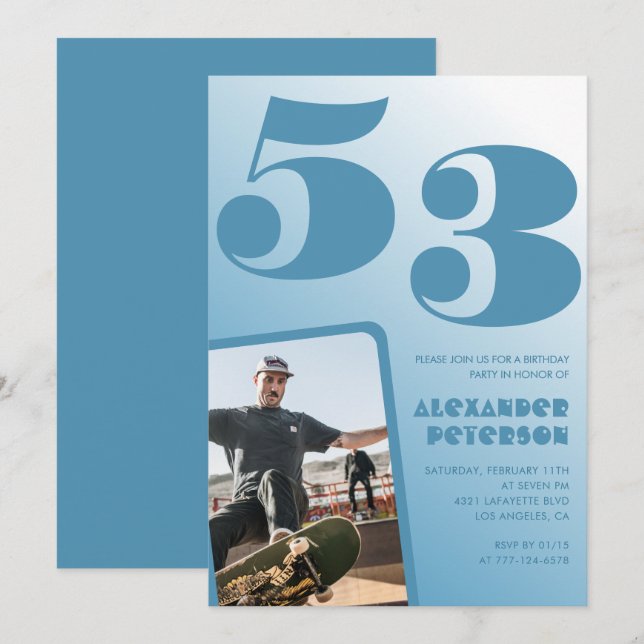 invitaciones de cumpleaños 53 Blue Men Photo gradi (Anverso / Reverso)